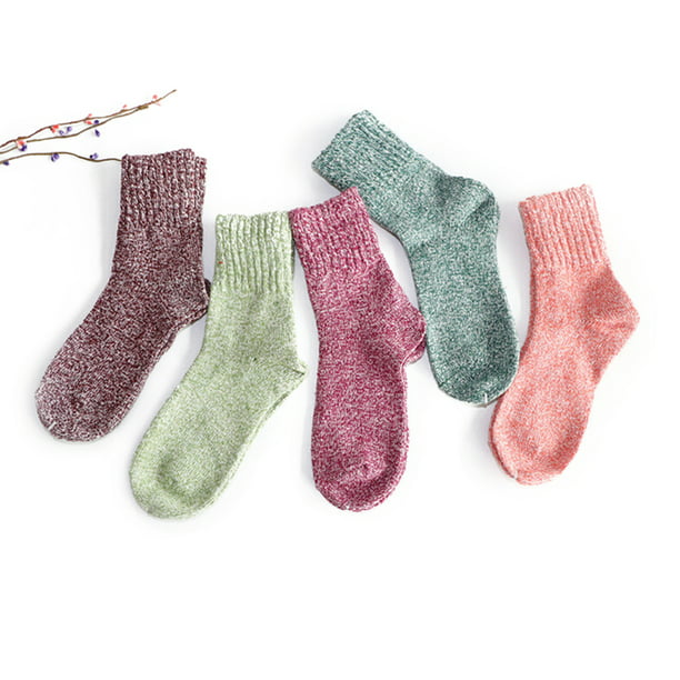5 Pairs Women Wool Cashmere Thick Warm Soft Solid Casual Sports Socks Winter 
